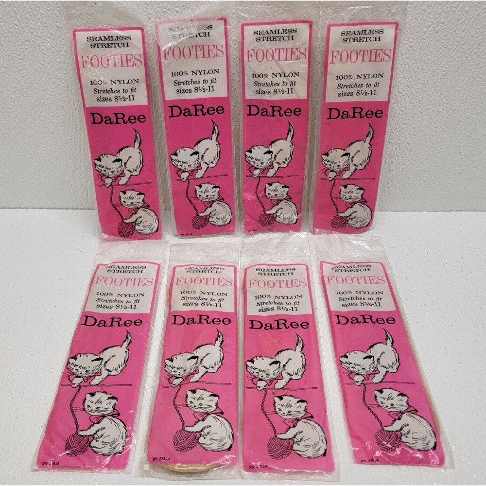 Vintage DaRee Seamless Stretch Nylon Footies Hosiery Socks Lot Of 8 New NOS Prop